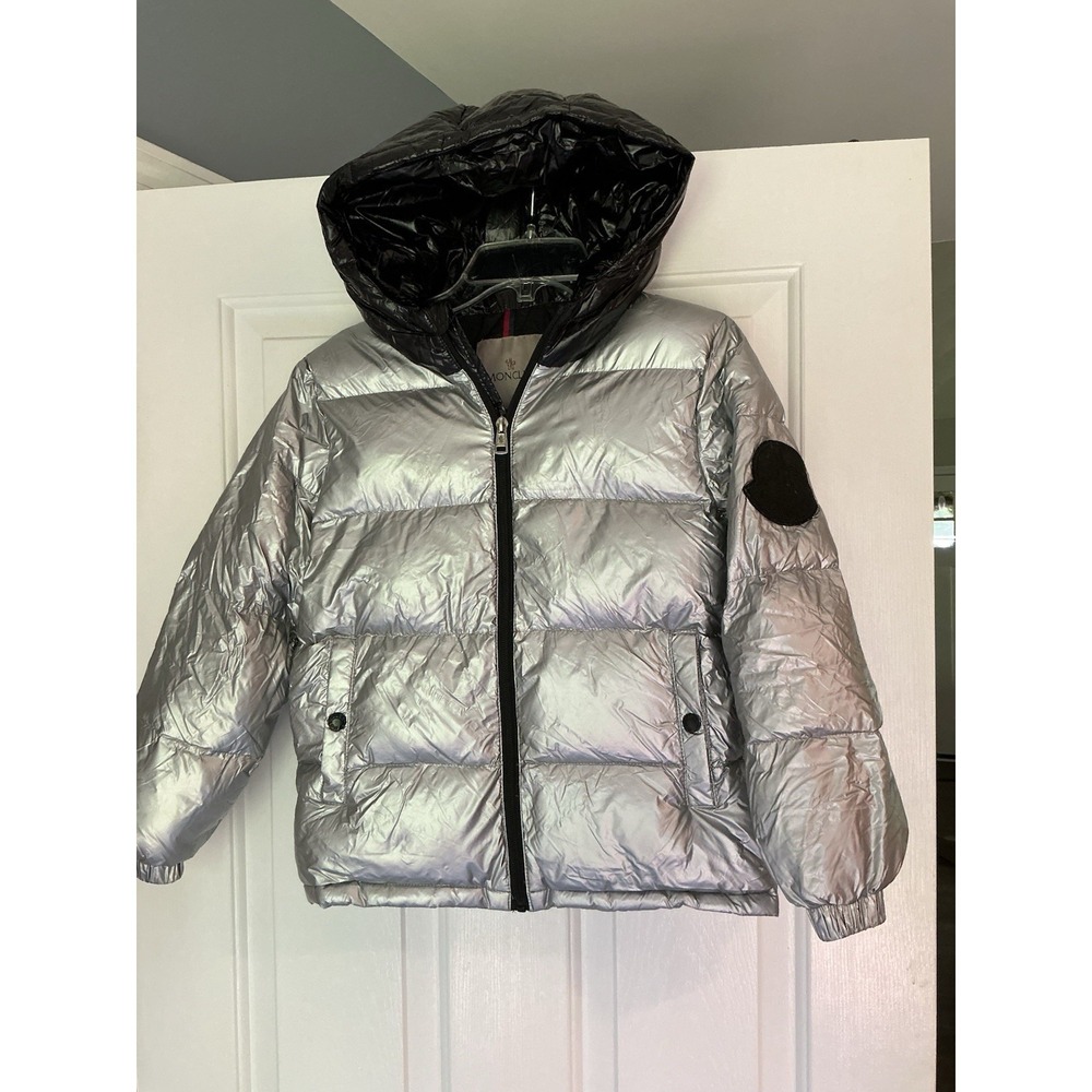 Moncler Kids Boys/Girls Goose Down Puffer Coat Silver Black Metallic Unisex